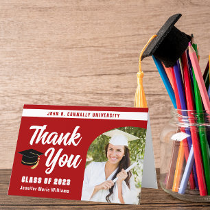 Red White Graduate Photo Arch Bold 2025 Graduation Thank You Card
