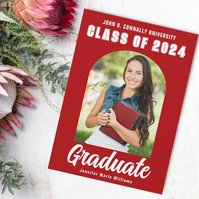 Red White Graduate Photo Modern Bold Graduation Announcement (Creator Uploaded)