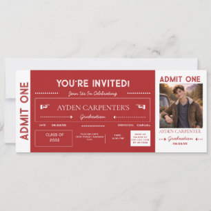 Red & White Graduation Faux Ticket    Invitation
