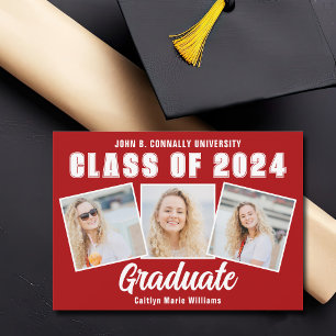 Red White Graduation Photo Collage 2025 Graduate Announcement