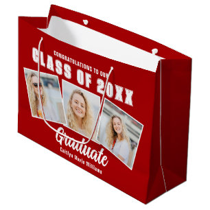 Red White Graduation Photo Collage Graduate Large Gift Bag