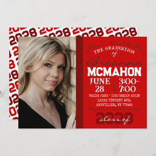 Red & White Graduation Photo Invitation