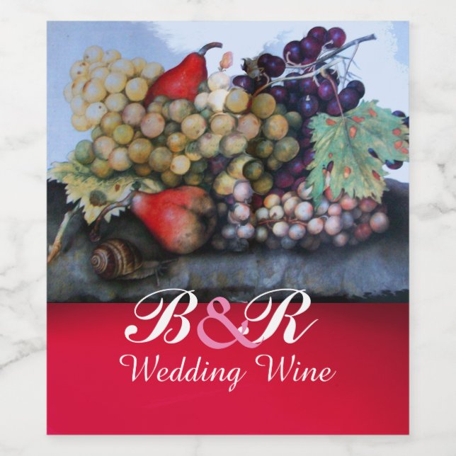 RED WHITE GRAPES,GRAPEVINES, PEARS, Wedding Wine Label (Single Label)