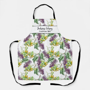 Red White Grapes Wine Pattern Custom Name Apron