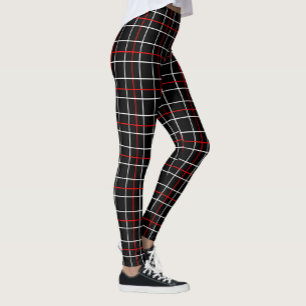 Red White Graphical Lines Black Plaid Design  Leggings