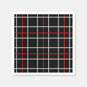 Red White Graphical Lines Black Plaid Design  Napkin