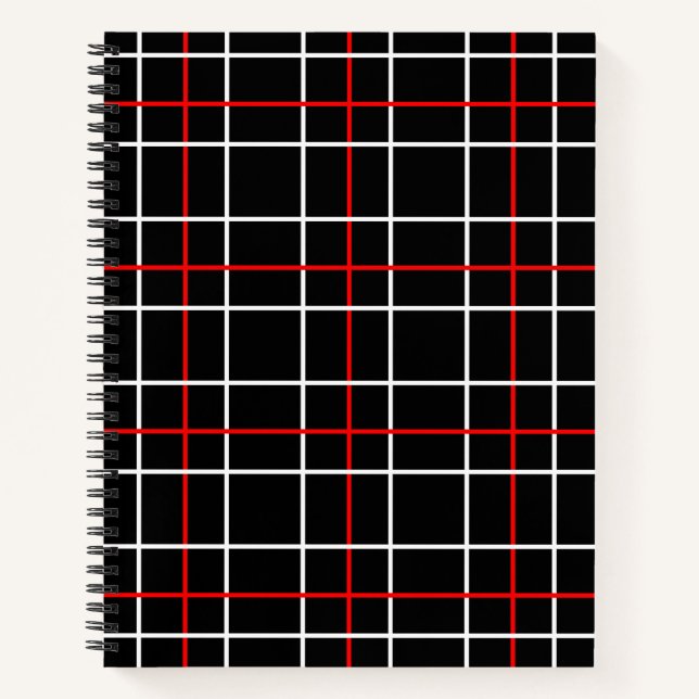 Red White Graphical Lines Black Plaid Design  Notebook (Front)