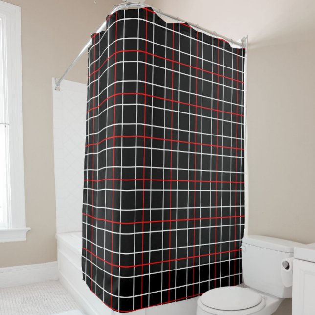 Red White Graphical Lines Black Plaid Design  Shower Curtain (Creator Uploaded)