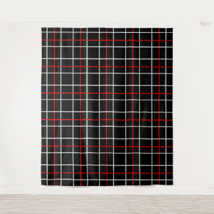 Red White Graphical Lines Black Plaid Design Tapestry