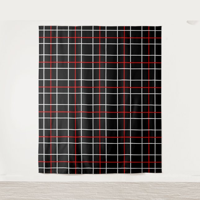 Red White Graphical Lines Black Plaid Design  Tapestry (Front)