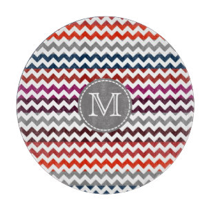 Red White Gray Chevron Zigzag Monogram Cutting Board