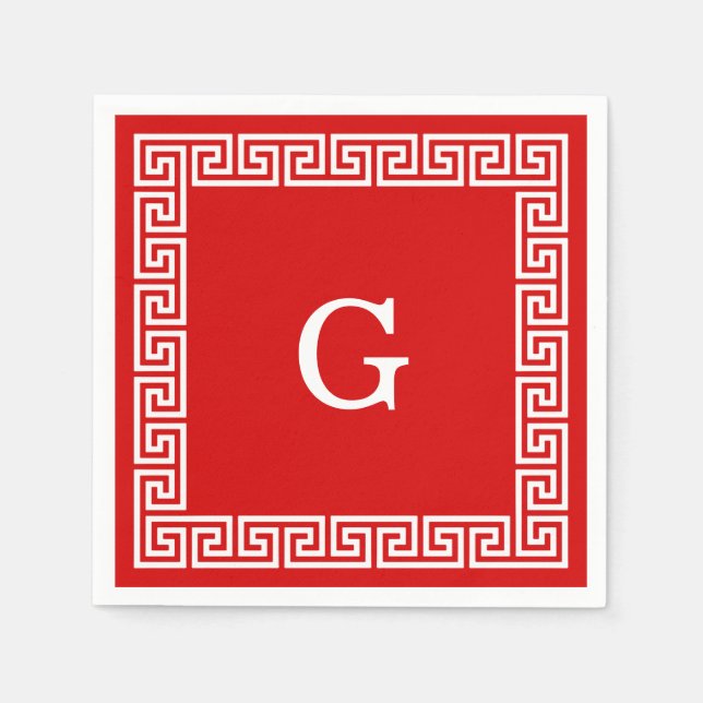 Red, White Greek Key #1 Framed Monogram Napkin (Front)