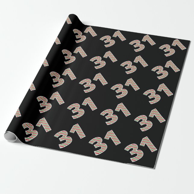 Red, White, Green "31" 31st Event on Christmas Day Wrapping Paper (Unrolled)