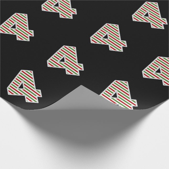 Red, White, Green "4" 4th Event on Christmas Day Wrapping Paper (Corner)