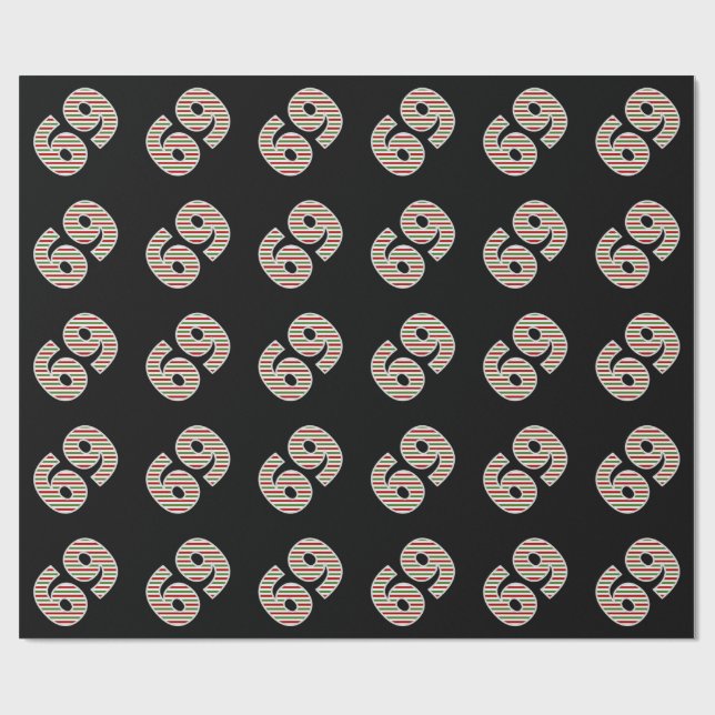 Red, White, Green "69" 69th Event on Christmas Day Wrapping Paper (Flat)