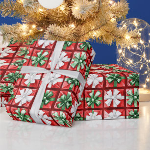 Red White Green Bows Christmas Wrapping Paper