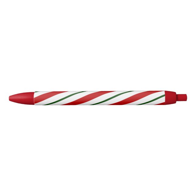 Red White & Green Candy Cane Stripes Christmas Black Ink Pen (Front)