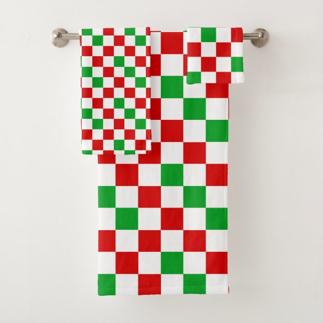 Red White Green Checkered Pattern Design  Bath Towel Set (Insitu)