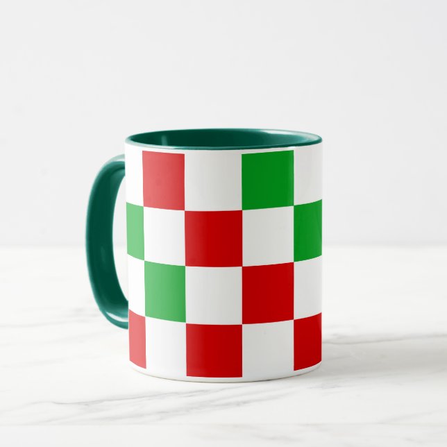 Red White Green Checkered Pattern Design  Mug (Front Left)