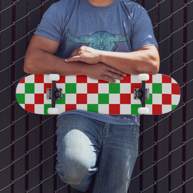 Red White Green Checkered Pattern Design  Skateboard (Outdoor 3)