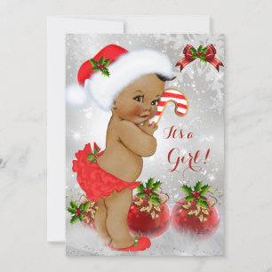 Red White Green Christmas Baby Shower Girl Ethnic Invitation