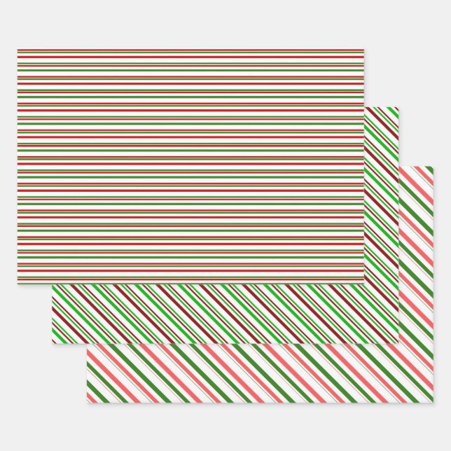 Red, White, Green Christmas Inspired Patterns Wrapping Paper Sheet (Set)