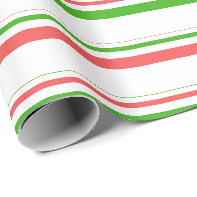 Red, White, Green Christmas-Inspired Stripes Wrapping Paper (Roll Corner)