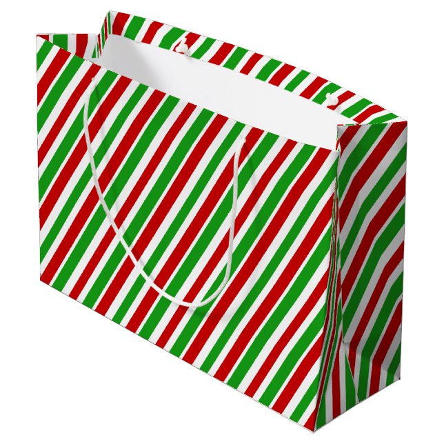 Red, White & Green Christmas Stripes Gift Bag (Back Angled)