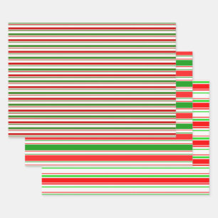 Red, White, Green Christmas-Style Lined Patterns Wrapping Paper Sheet