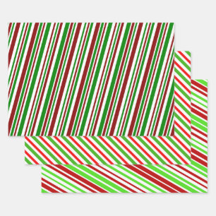 Red, White, Green Christmas-Style Stripes Pattern Wrapping Paper Sheet