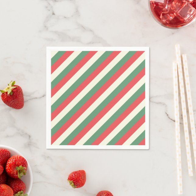 Red, White, & Green Classic Candy Cane Stripes Napkin (Insitu)