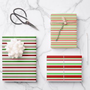 Red, White, Green Colored Christmas Style Patterns Wrapping Paper Sheet