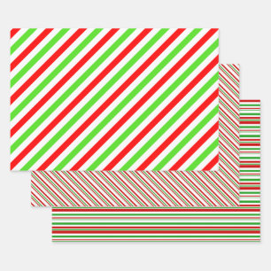 Red, White, Green Colored Christmas Themed Lines Wrapping Paper Sheet