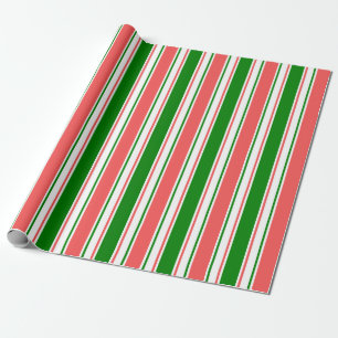 Red, White, Green Coloured Christmas-Style Lines Wrapping Paper