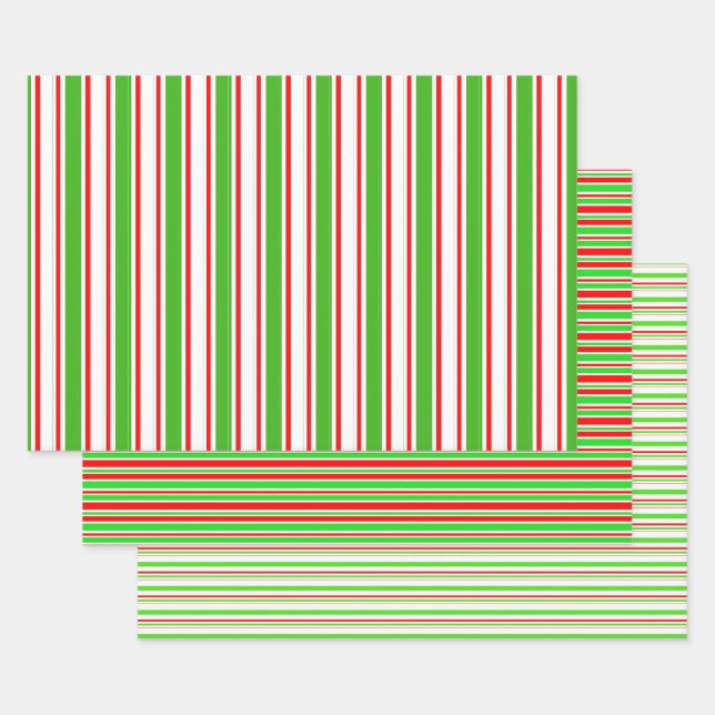 Red, White, Green Coloured Christmas Style Pattern Wrapping Paper Sheet (Set)