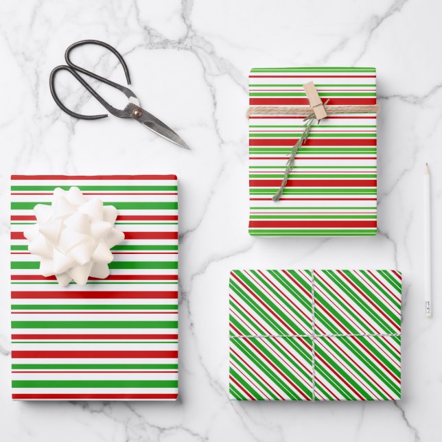 Red, White, Green Coloured Christmas Style Pattern Wrapping Paper Sheet (Front)