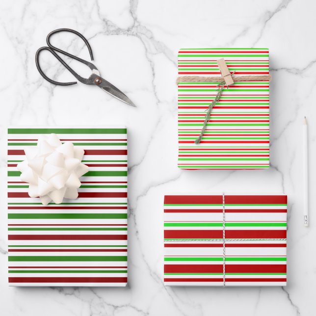 Red, White, Green Coloured Christmas Style Pattern Wrapping Paper Sheet (Front)