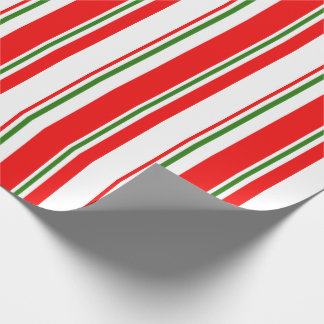 Red, White, Green Coloured Christmas Style Stripes Wrapping Paper