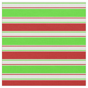 Red, White, Green Coloured Christmas Themed Lines Fabric