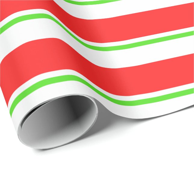 Red, White, Green Coloured Christmas Themed Lines Wrapping Paper (Roll Corner)