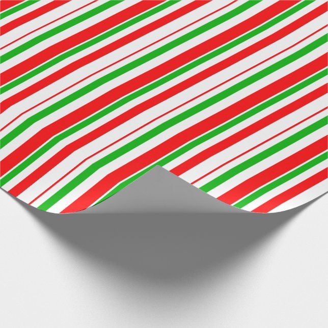 Red, White, Green Coloured Christmas Themed Lines Wrapping Paper (Corner)