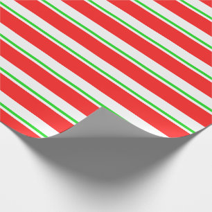 Red, White, Green Coloured Christmas Themed Lines Wrapping Paper