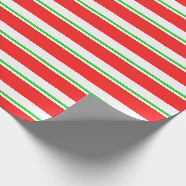 Red, White, Green Coloured Christmas Themed Lines Wrapping Paper (Corner)