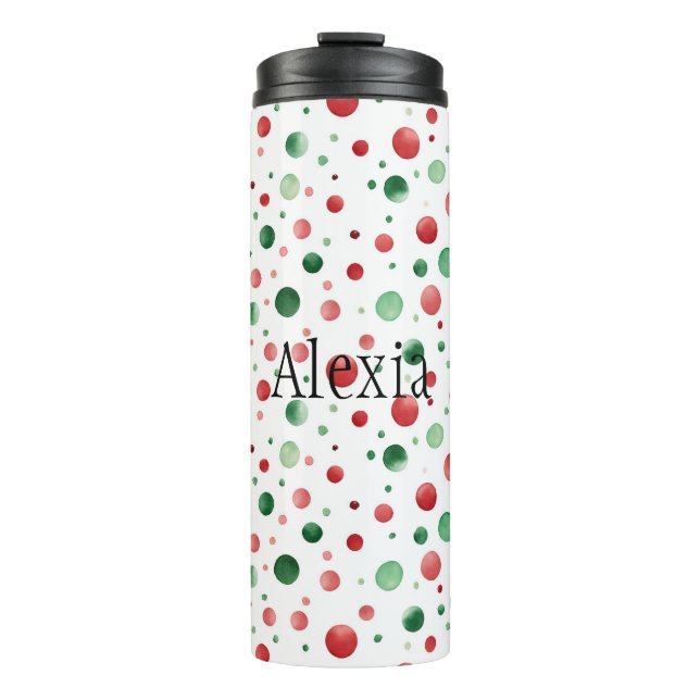 Red White Green Dots Christmas Thermal Tumbler (Front)