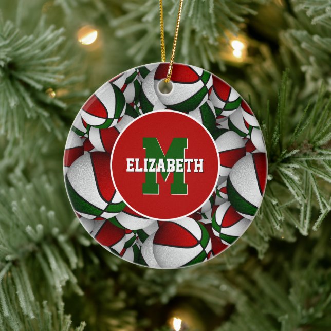 red white green festive personalized basketball ceramic ornament (Tree)