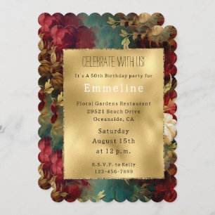 Red White Green Flowers Invitation