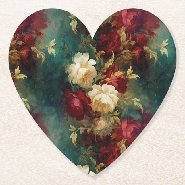 Red White Green Flowers Paper Coaster (Front)