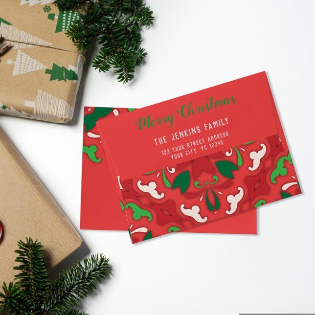 Red White Green Holiday Christmas Folk Art Border  Envelope (Creator Uploaded)