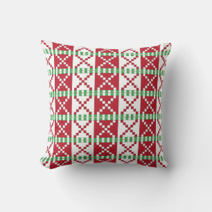 Red, white, green Latvian Latgale Ethnic Folk art Cushion