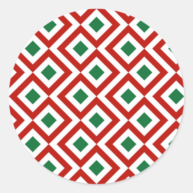 Red, White, Green Meander Classic Round Sticker (Front)